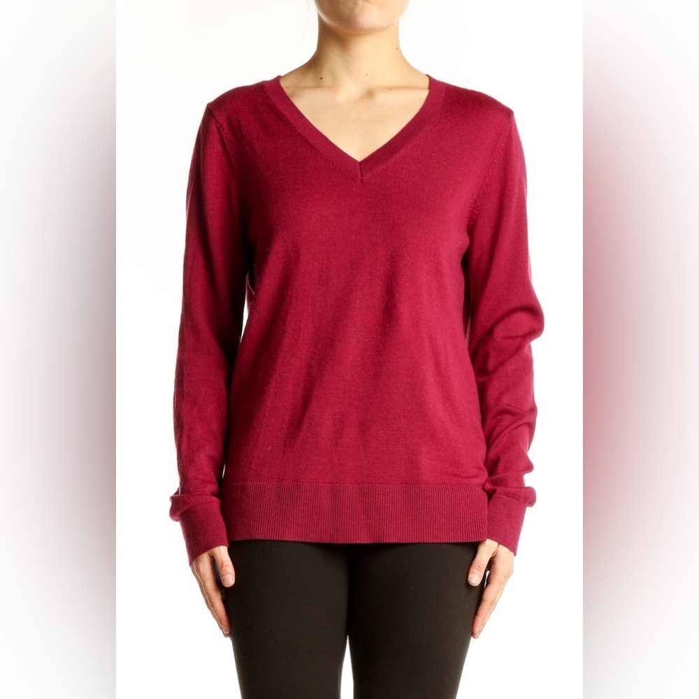 Katherine Barclay Merino Wool V-Neck Sweater - Deep Red XXL